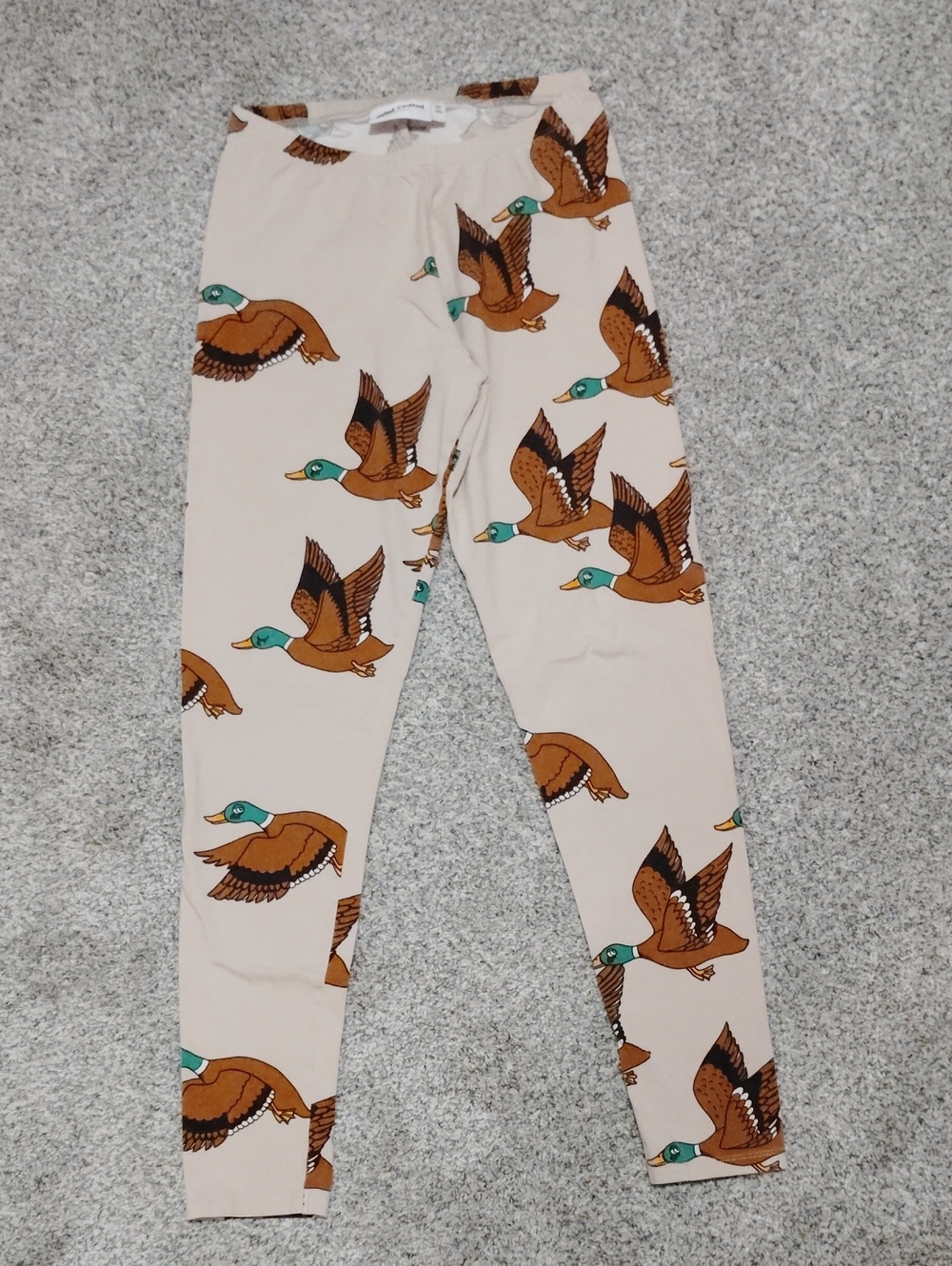 Mini Rodini Beige Leggings with Brown & Teal Duck Print